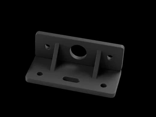 Render of a finished bracket in black PETG, with printed layers visible