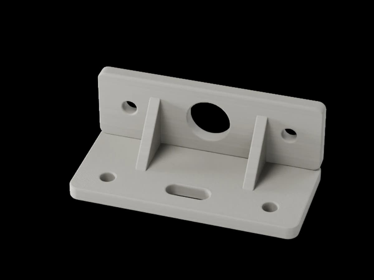 Render of the same bracket in light grey, with faint printed layers